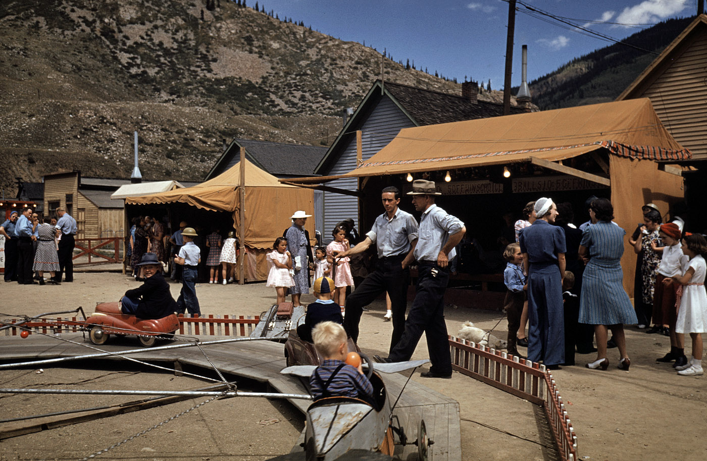 October 1940. Fun at the Delta County Fair in western Colorado. View full size. 35mm Kodachrome transparency by Russell Lee, Farm Security Administration.