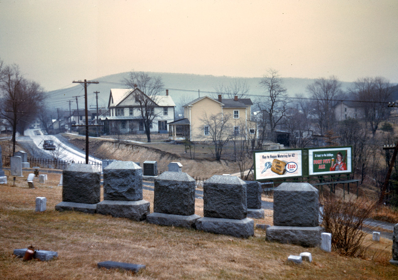 1942. "Cemetery at edge of Romney, West Virginia." View full size. 35mm Kodachrome transparency by John Vachon for the Office of War Information.