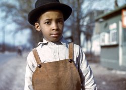 "Negro boy near Cincinnati." 1942 or 1943.  View full size. Medium-format Kodachrome transparency by John Vachon.