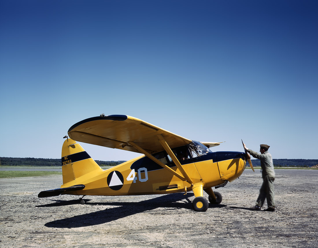 Shorpy is moving to a new server tonight, so there may be times when the site is unavailable. See you when we get back! 4x5 Kodachrome transparency of Civil Air Patrol plane (Stinson 10A) at Bar Harbor, Maine, by John Collier, June 1943. Full size. A couple more here and here.