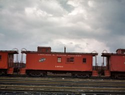 Chicago, April 1943. "Caboose on the caboose track at the Chicago & North Western RR Proviso Yard." View full size. 4x5 Kodachrome transparency by Jack Delano for the Office of War Information.