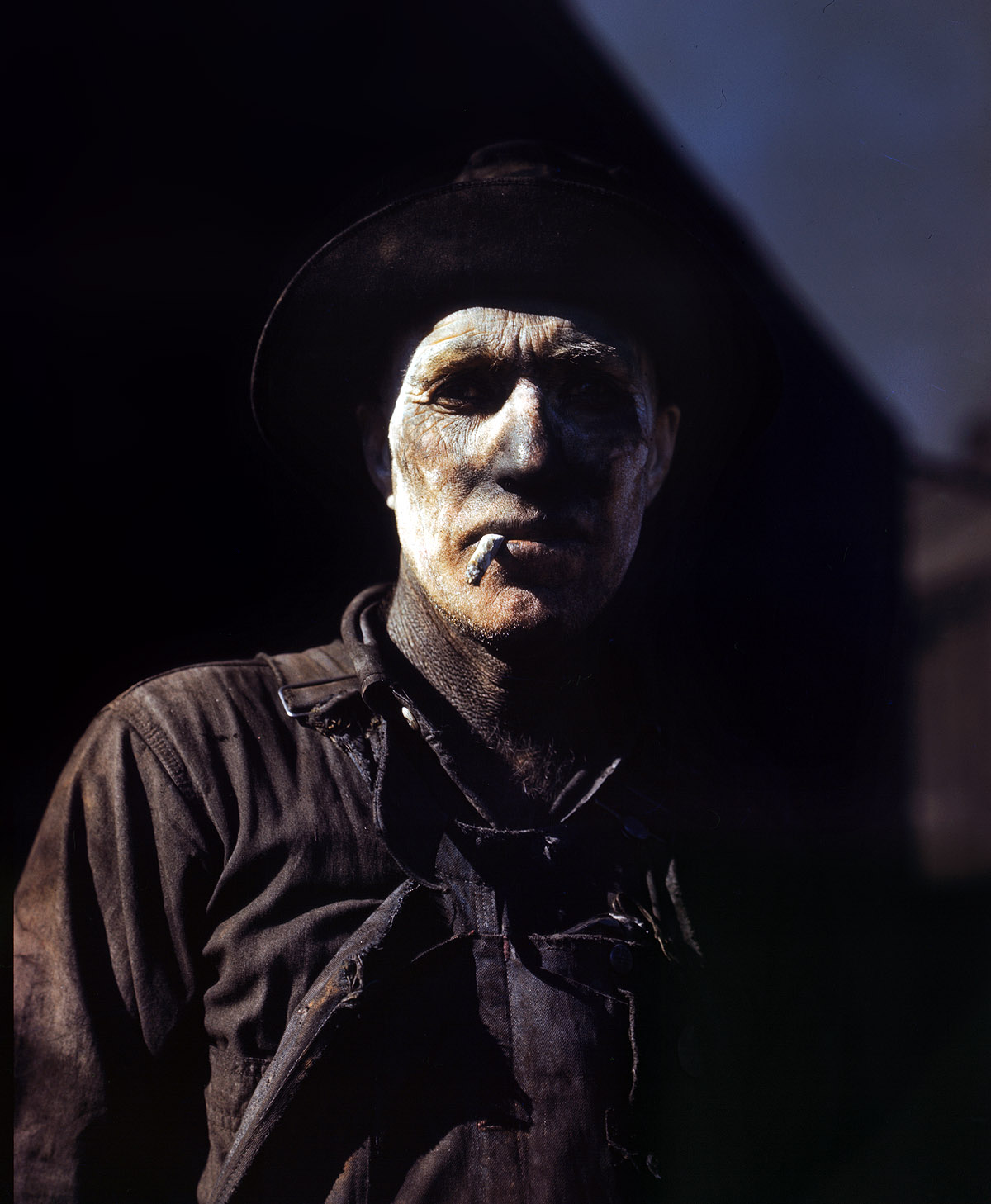 1942. "Worker at carbon black plant. Sunray, Texas." 4x5 Kodachrome transparency by John Vachon. View full size. 