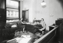 New York City Office around 1926, my mom at her desk with her Comptometer
All the modern equippment. View full size.
It&#039;s 1926If the calender on the wall is current, then it's sometime in April of 1926.
(ShorpyBlog, Member Gallery)
