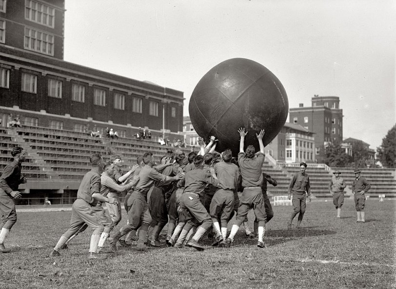 "Push Ball, U.S.A." A game of pushball at Central Stadium in Washington circa 1923. View full size. National Photo Company Collection glass negative.

