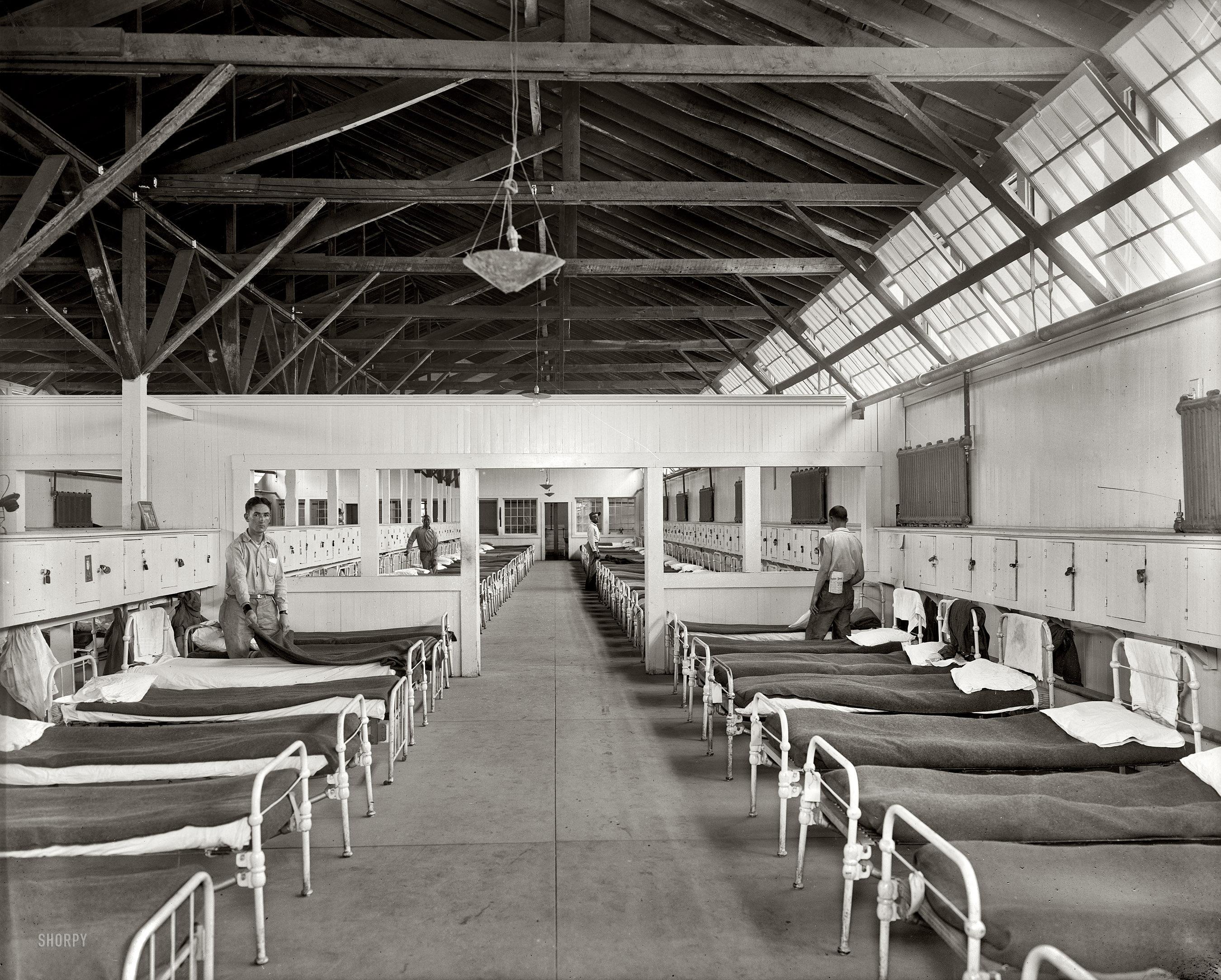 Fairfax County, Virginia, circa 1911. "Occoquan Work House, sleeping area." Part of the jail operated by the District of Columbia Department of Corrections, shown shortly after its construction. Harris & Ewing glass negative. View full size.