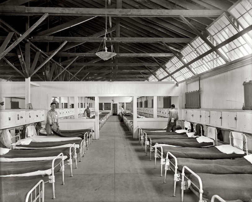 Fairfax County, Virginia, circa 1911. "Occoquan Work House, sleeping area." Part of the jail operated by the District of Columbia Department of Corrections, shown shortly after its construction. Harris &amp; Ewing glass negative. View full size.
