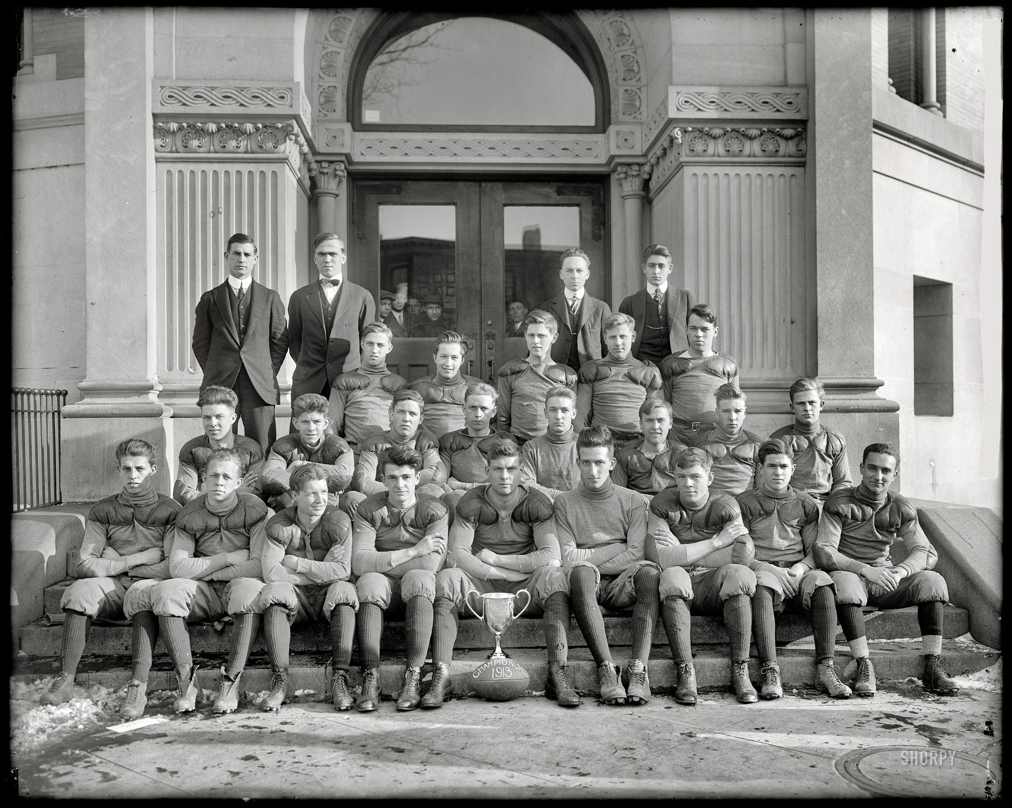 Washington, D.C., 1913. "Technical High School. Football team." Some of the nicest chaps you'd ever want to meet. Harris & Ewing Collection. View full size.