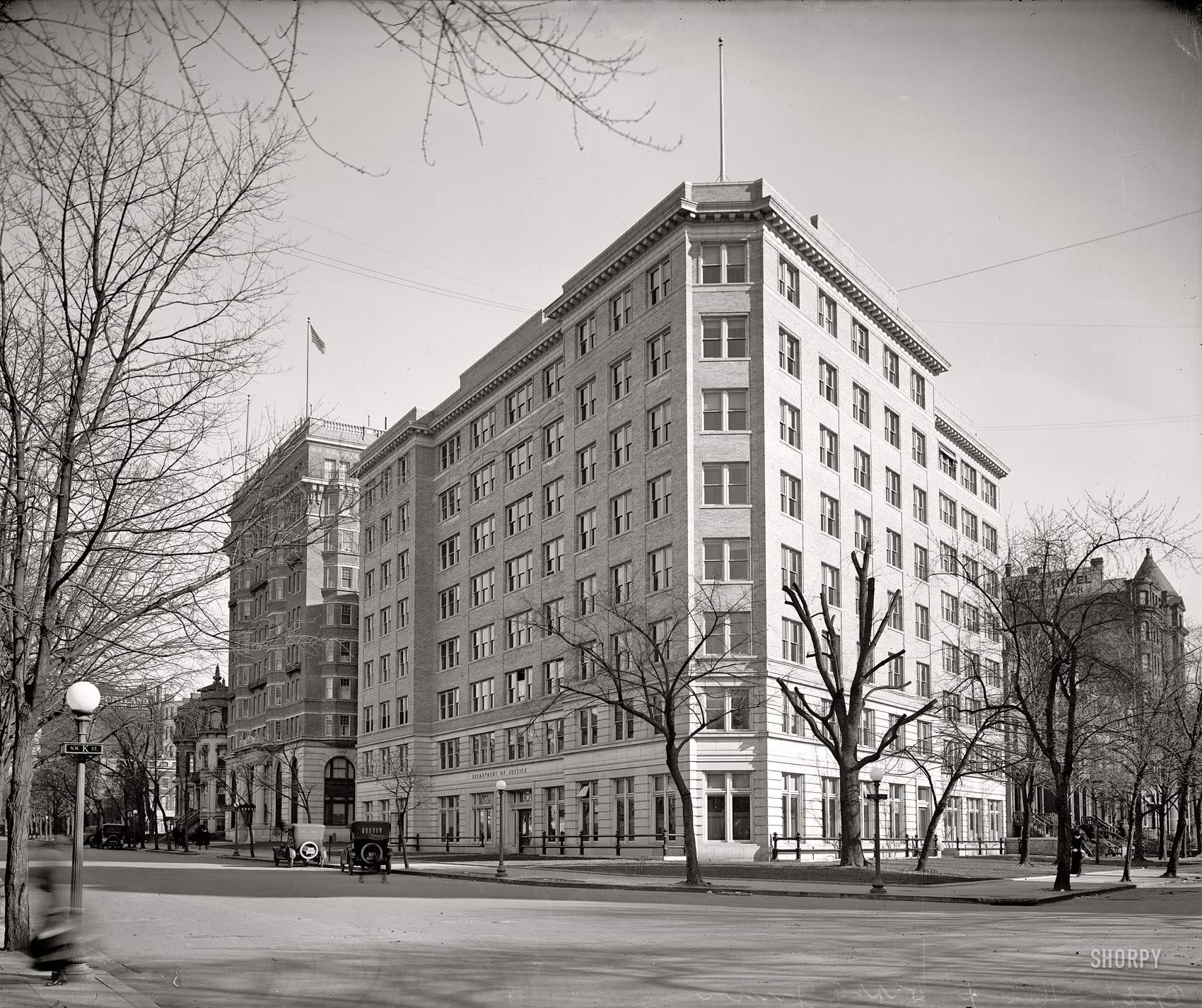 Washington, D.C., circa 1917. "U.S. Department of Justice, exterior, Vermont and K streets N.W." Harris & Ewing Collection glass negative. View full size.