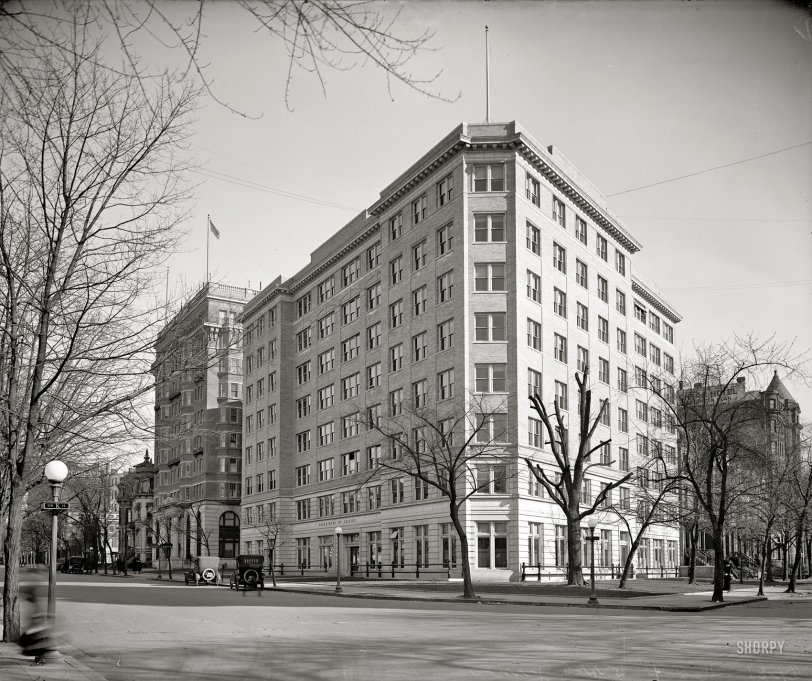 Washington, D.C., circa 1917. "U.S. Department of Justice, exterior, Vermont and K streets N.W." Harris &amp; Ewing Collection glass negative. View full size.
