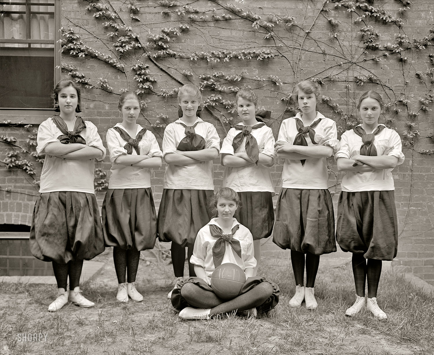 Washington, D.C., circa 1917. "Friends School. Girls basketball team." Harris & Ewing Collection glass negative. View full size.