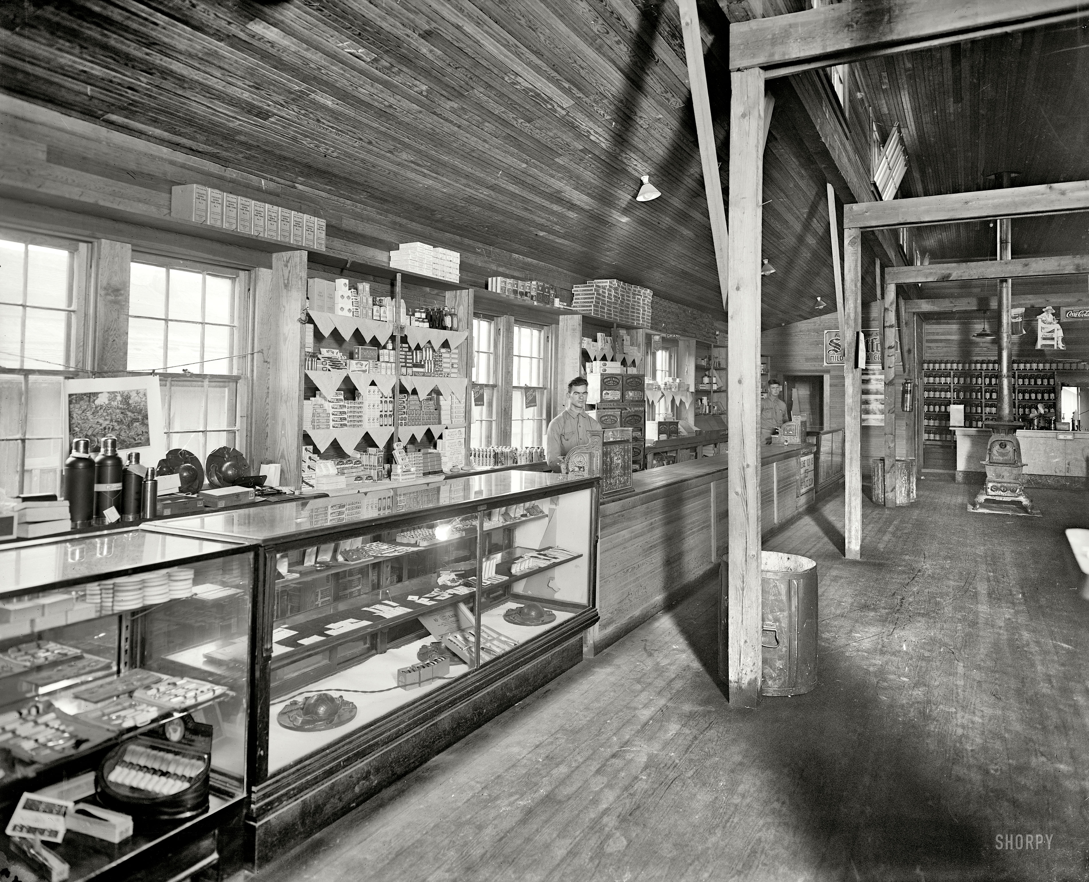 Quantico, Virginia, circa 1920. "Quantico Post Exchange." The other side of the PX seen earlier. Harris & Ewing Collection glass negative. View full size.