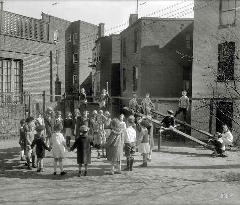 Washington, D.C., circa 1927. "Holton-Arms School playground." So what game would this be? All I can think of is "The Lottery" by Shirley Jackson. But I'm pretty sure this isn't that. Harris & Ewing glass negative. View full size.