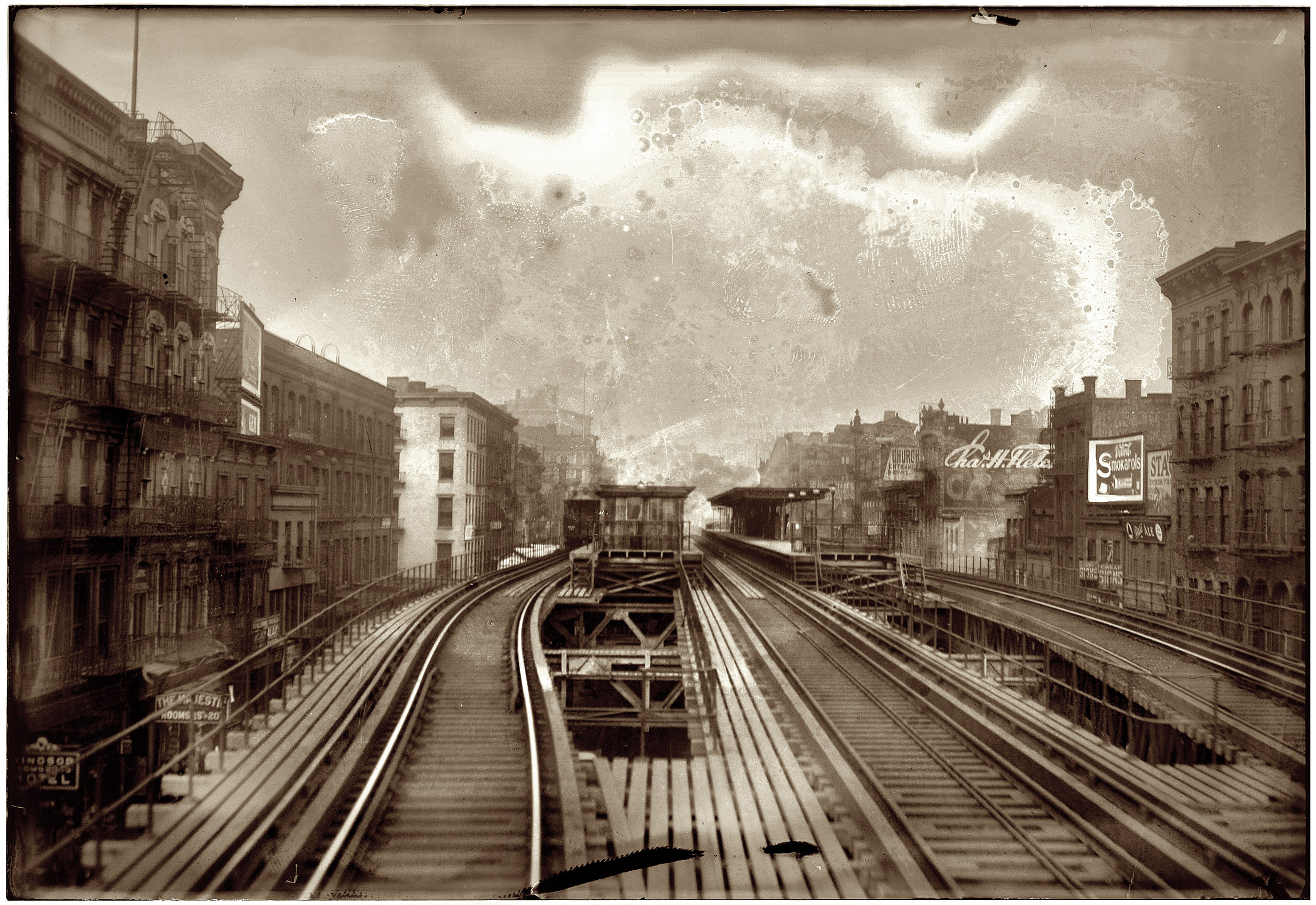 Elevated tracks in New York circa 1910. "Third Avenue 'L' at Houston Street." View full size. 5x7 glass negative, George Grantham Bain Collection.