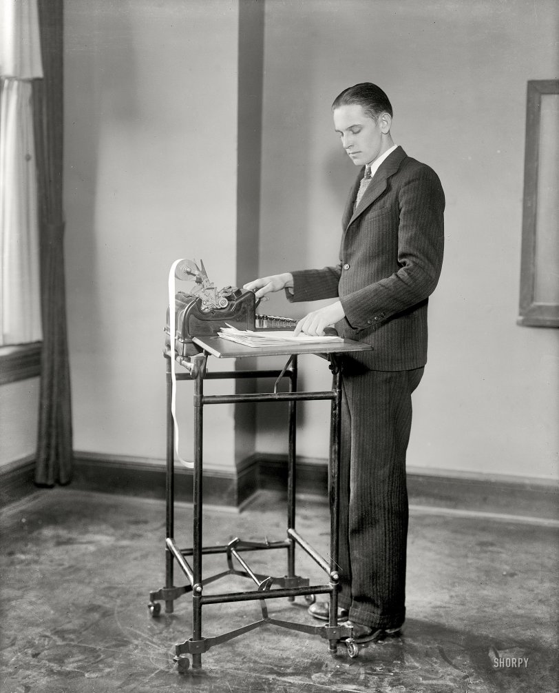 Washington, D.C., circa 1928. "Strayer's Business College." The debonair opposite number to this clerical cutie. Harris &amp; Ewing glass negative. View full size.
