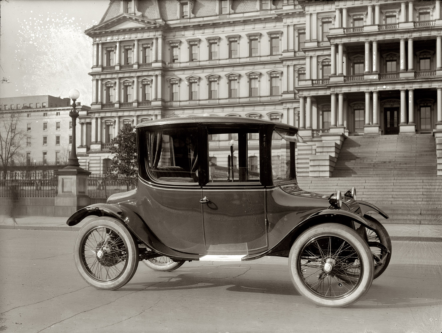 1921 or 1922. "Detroit Electric car at the State, War and Navy building in Washington." View full size. National Photo Company Collection.