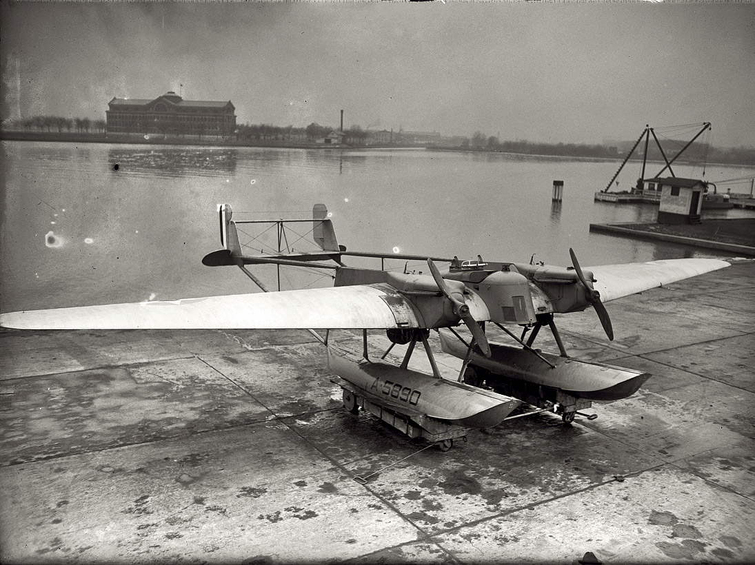 January 18, 1922. Fort McNair, Washington, D.C. "Naval Curtiss bombing plane at War College." View full size. National Photo Company Collection glass negative.