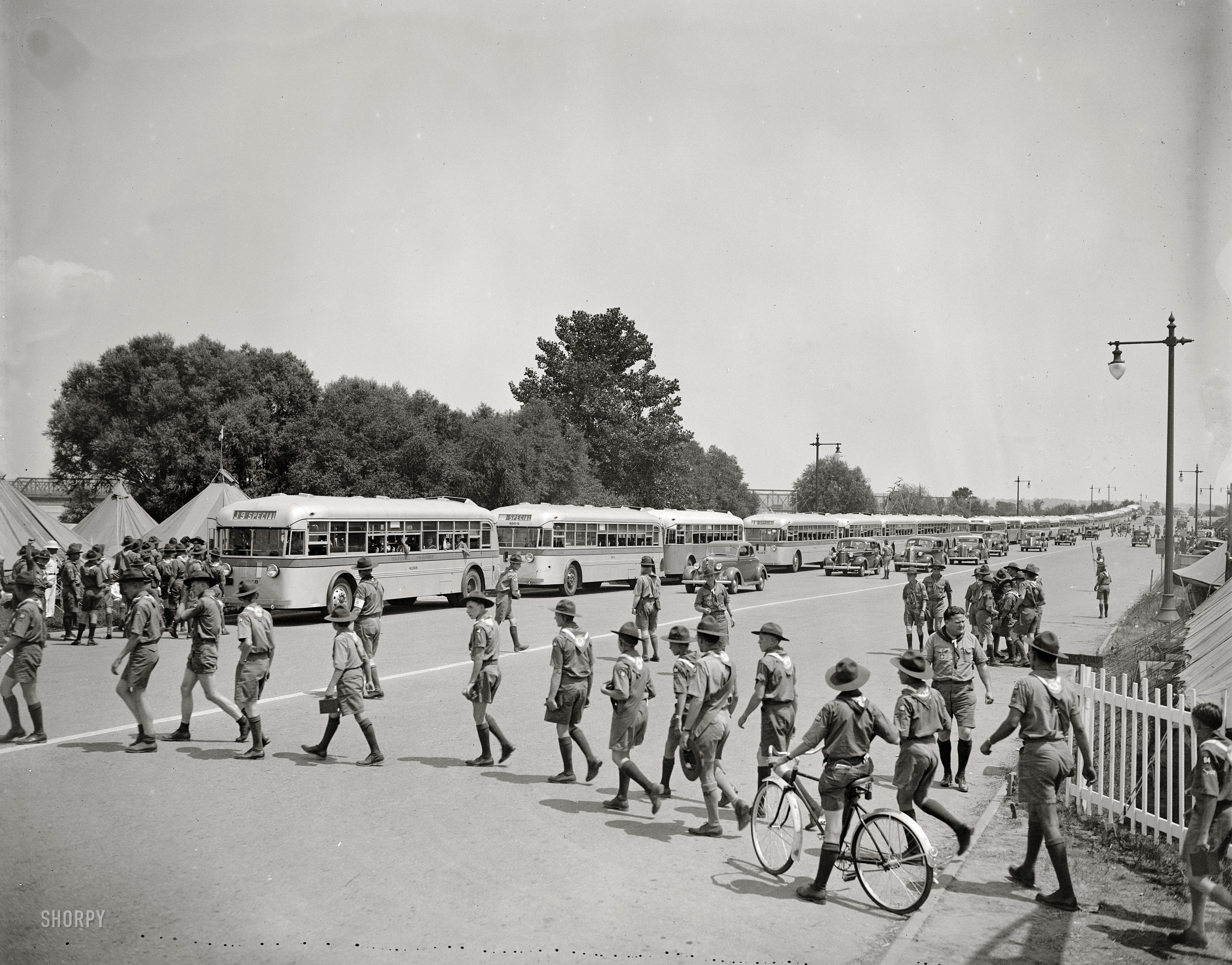 May 1937. "Boy Scout Jamboree. Boy Scouts sightseeing on Capitol Transit buses." Harris & Ewing Collection glass negative. View full size.