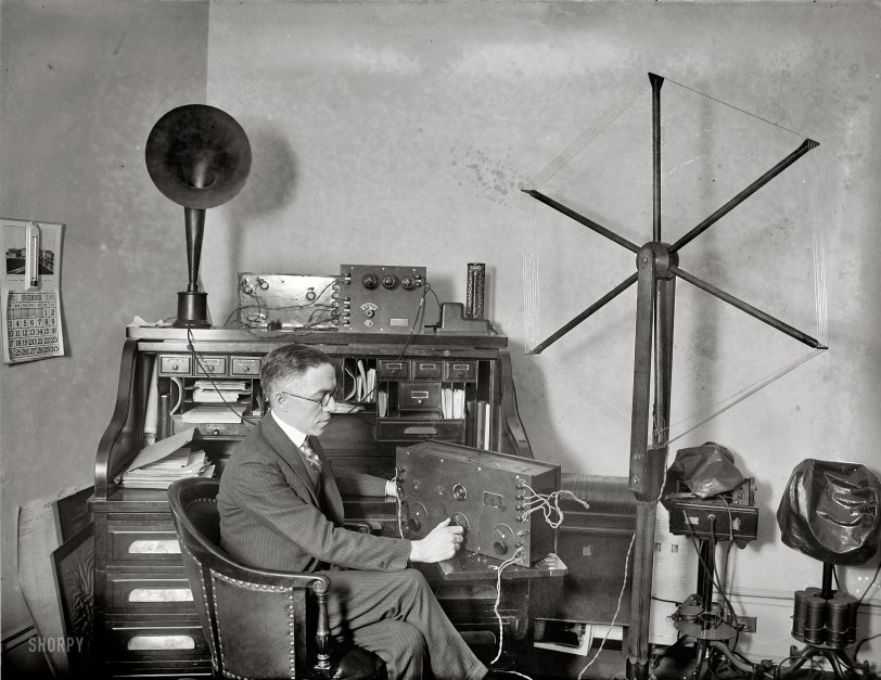 Washington, D.C. December 19, 1922. "Rep. Vincent Morrison Brennan, Republican of Michigan, listening in on the proceedings of the House, with a receiving set." National Photo Co. Collection glass negative. View full size.
