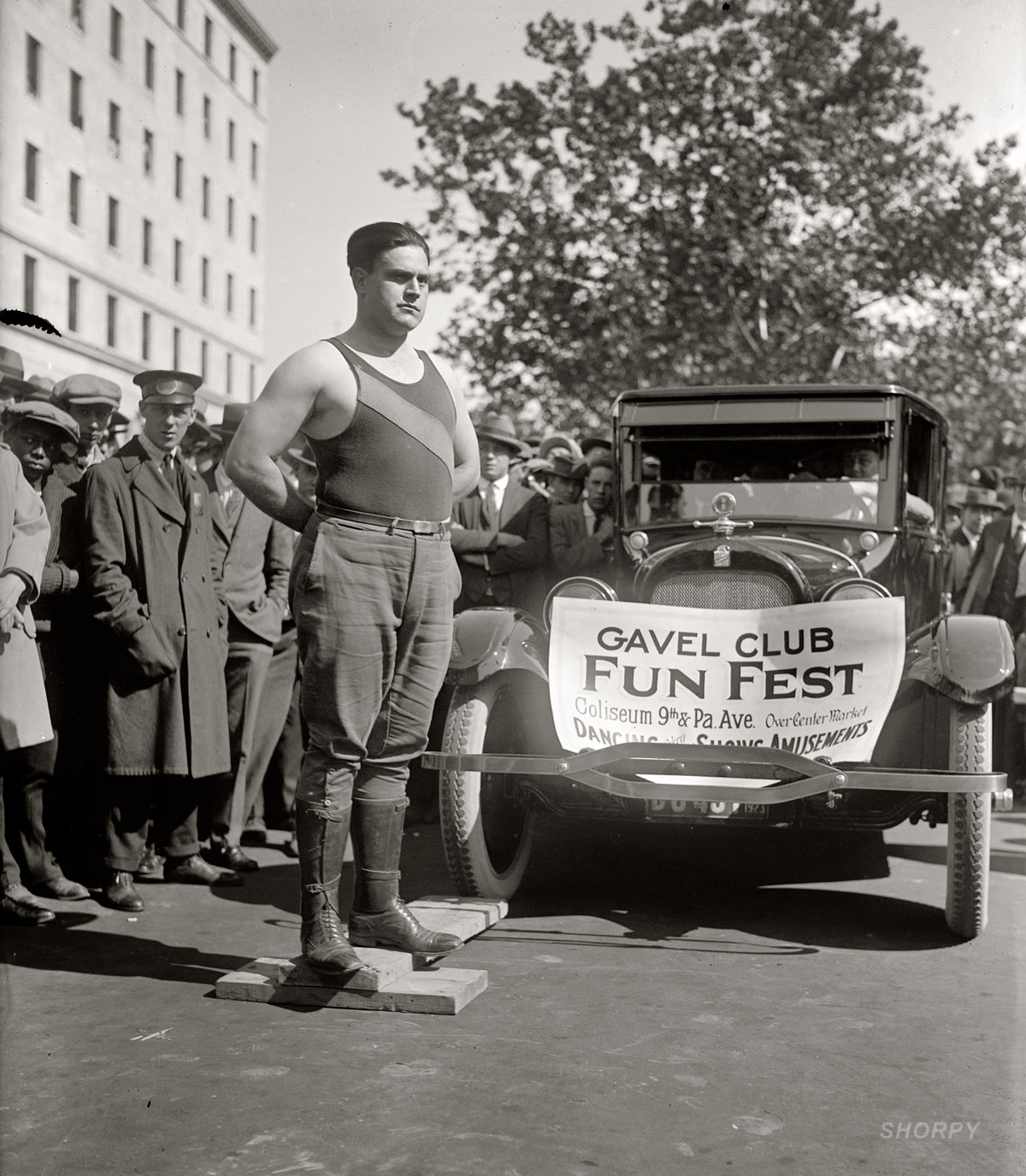October 5, 1923. Washington, D.C. The war hero and former invalid Galen Gough, known as the "Miracle Strong Man" after recovering from having his head caved in by bomb shrapnel in France. National Photo Co. glass negative. View full size.