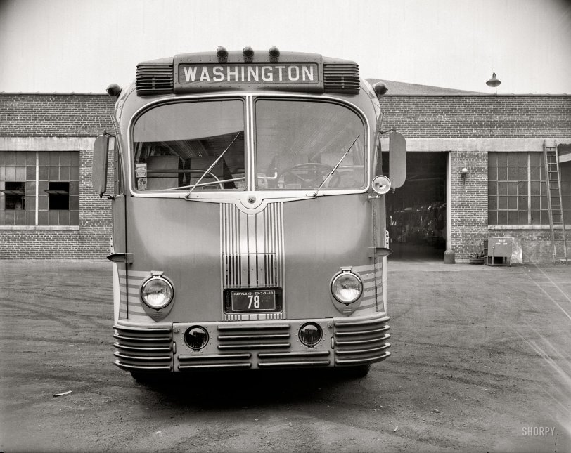 Washington, D.C., circa 1938. "Greyhound bus." Harris &amp; Ewing Collection glass negative. View full size. Compare and contrast with this Greyhound.
