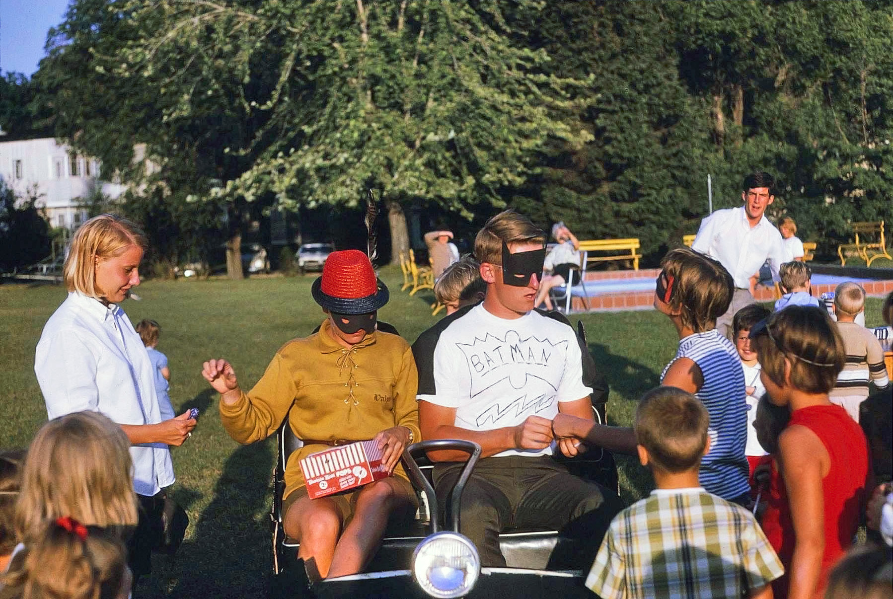 In 1966, when the Batman craze was at its height (due to ABC television series), we kids were thrilled to be in the presence of the Caped Crusaders. This photo was shot by my father, Sol Hurvitz, during a family vacation at Sleepy Hollow Resort in South Haven, Michigan. View full size.