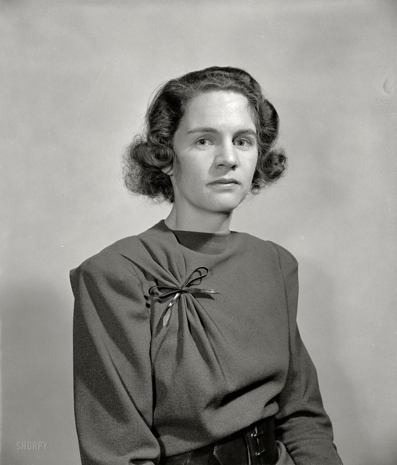 Washington, D.C., circa 1938. "Mrs. James R. Arneill Jr." None the worse for being shot a second time. Harris &amp; Ewing glass negative. View full size.
