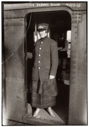 Brooklyn subway guard, 1917. View full size. George Grantham Bain Collection. Miss Conservatively Dressed, until you get down to those shoes.
(G.G. Bain)