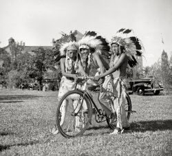 Washington, D.C., circa 1938. "Native American boys with bicycle." The original caption for this photo, which has been lost, probably did not use the phrase "Native American." Harris & Ewing Collection glass negative. View full size.