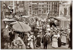 July 1918. "Italian Festa." Street festival in New York's Little Italy. 5x7 glass negative, George Grantham Bain Collection. View full size | Even bigger.