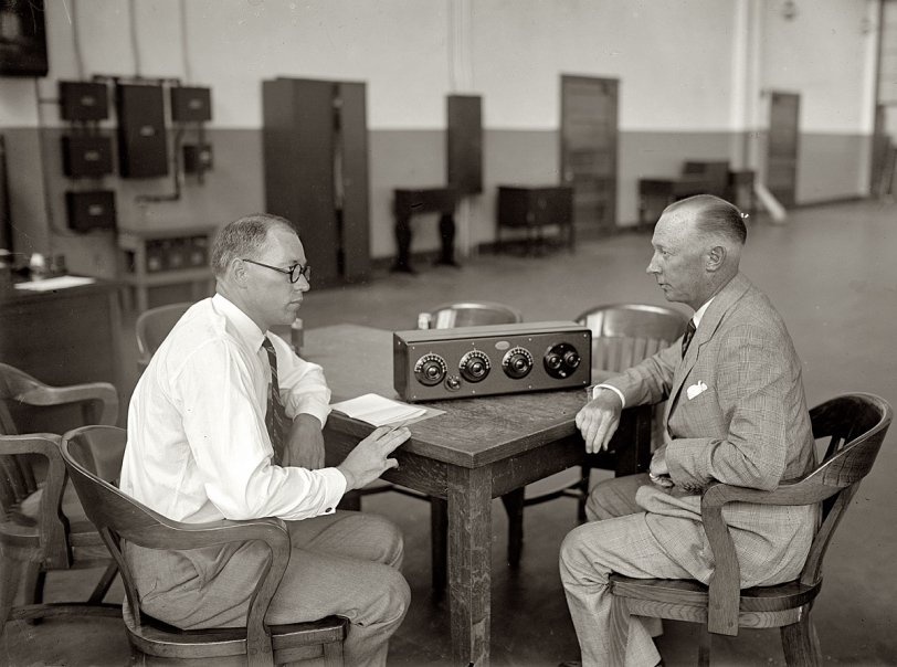Philadelphia, 1925. Frank Aiken and Atwater Kent at the new Atwater Kent radio factory. View full size. National Photo Company Collection glass negative.