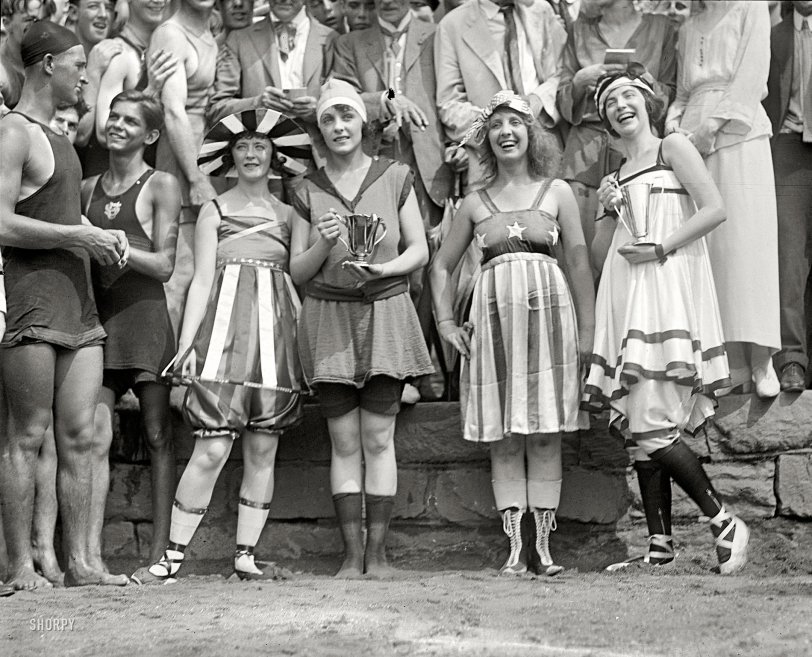 Washington, D.C. July 26, 1919. "Bathing beach parade at Tidal Basin." Another glimpse of the swimsuit pageant chronicled in the comments under this post. National Photo Company Collection glass negative. View full size.
