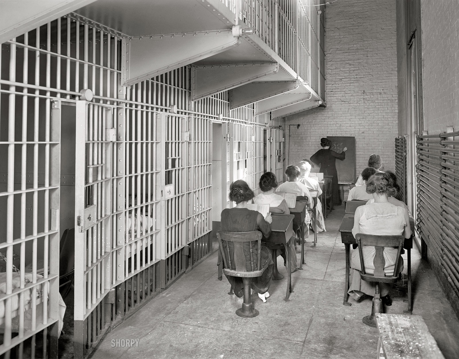 Washington, D.C., circa 1920. "Jail, Women's School." Alternate title: "Complete this sentence." National Photo Co. Collection glass negative. View full size.