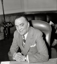 April 5, 1940. Washington, D.C. "Informal photo of J. Edgar Hoover, Director of FBI, Department of Justice." Harris & Ewing glass negative. View full size.
