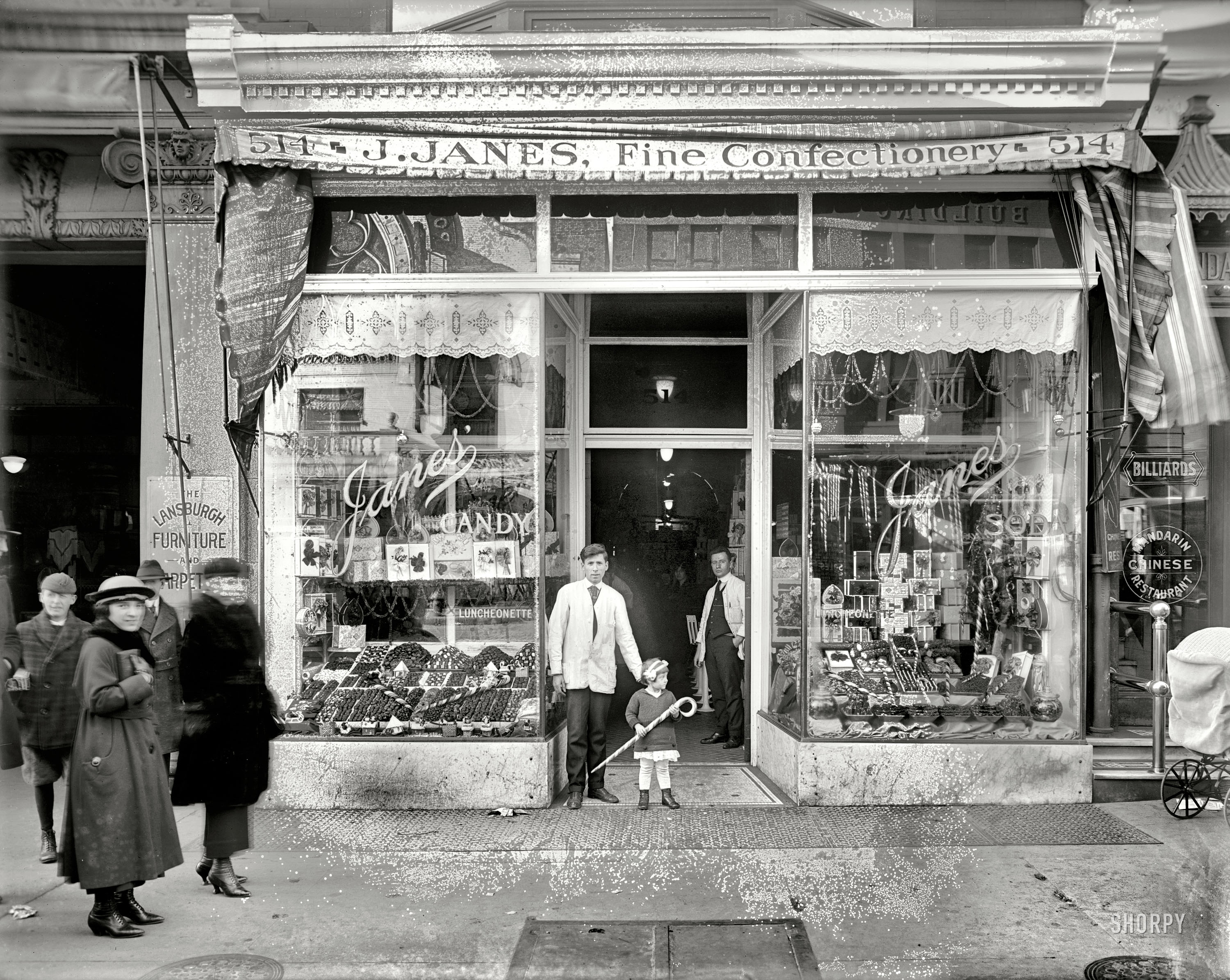 Washington, D.C., circa 1924. "Janes' candy store, Ninth Street." Another moldy oldie from the vaults. National Photo Company glass negative. View full size.