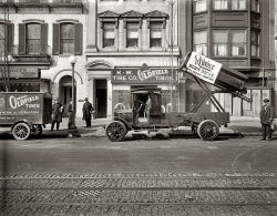 "K & W Tire Co., Rainier truck." 1919. National Photo Company Collection glass negative. View full size. "Under the name of the K-W. Tire Company, William A. Ward and W. Killeen have opened a distributing agency in Washington for Pennsylvania vacuum cup tires and ton-tested tubes at 924 14th Street N.W."