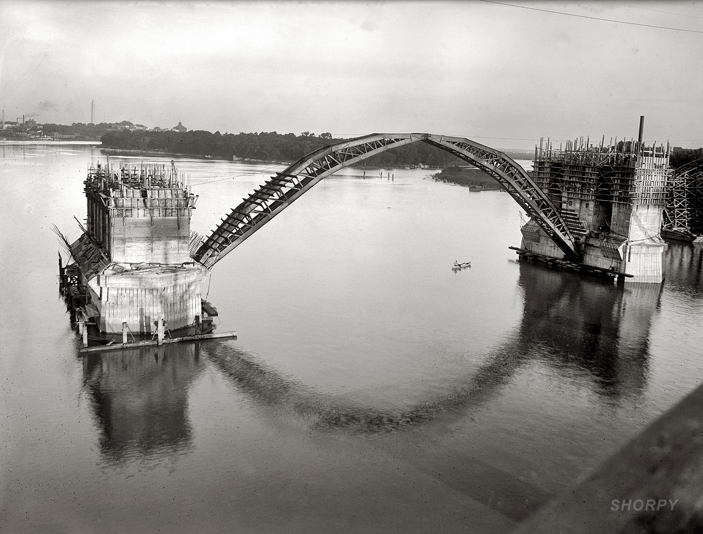 The Francis Scott Key Bridge over the Potomac under construction circa 1920. View full size. National Photo Company Collection glass negative.