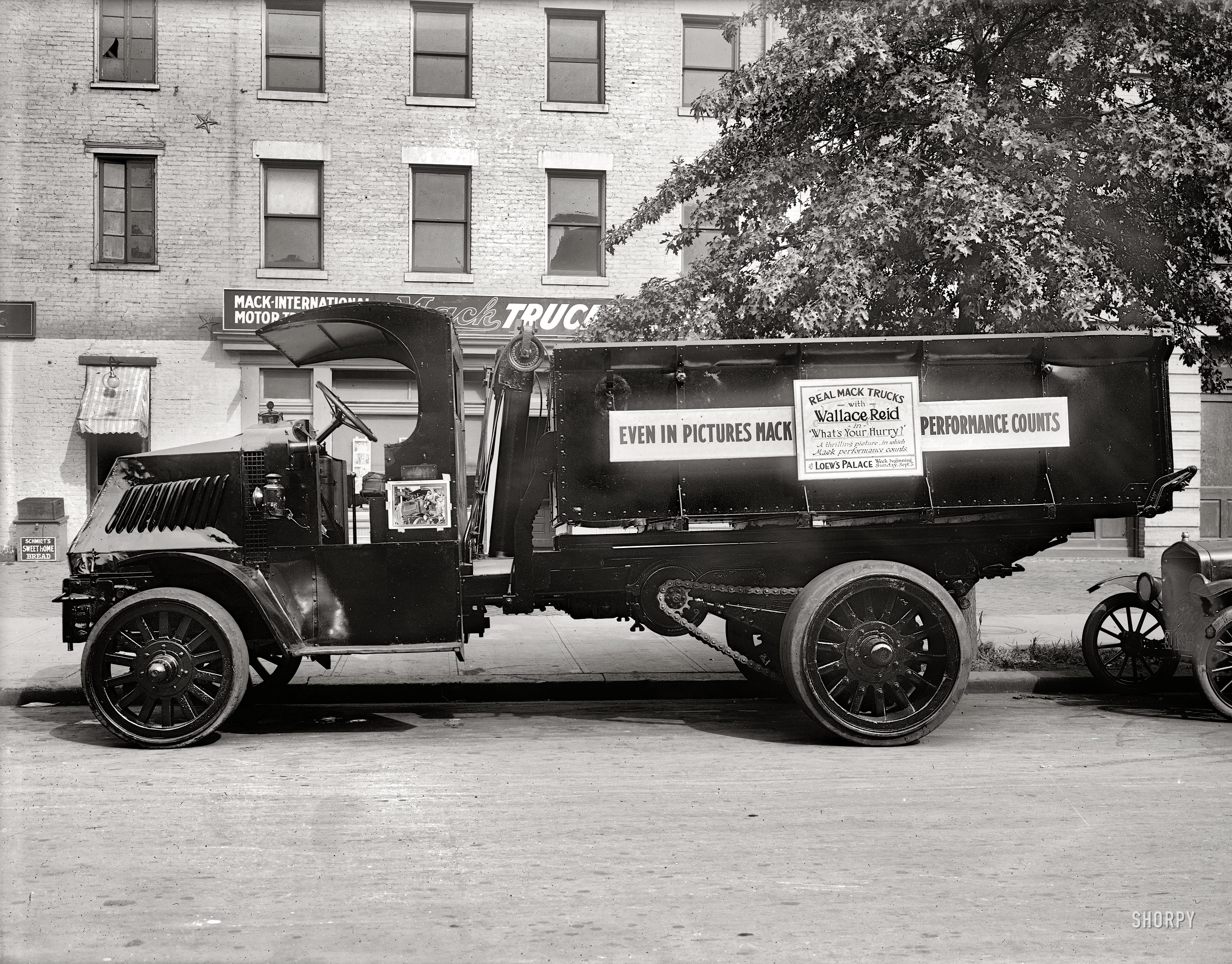 Washington, D.C., 1920. "Mack truck." As seen in the major motion picture "What's Your Hurry?," starring Wallce Reid as truck driver Dusty Rhoades.  National Photo Company Collection glass negative. View full size.
