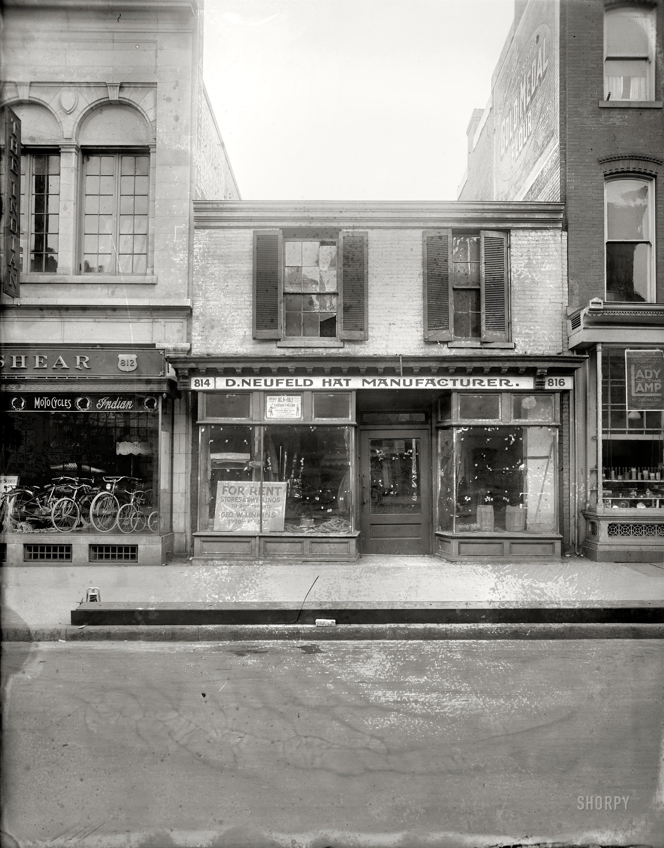 Washington, D.C., circa 1920. "814-816 Ninth Street N.W." Moldy negative of a decrepit storefront, with many musty details. National Photo Co. View full size.