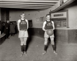 Washington, D.C., 1920. "Tech basket-ball. Burger and Gude." View full size. National Photo Company Collection glass negative.
Out of placeIt's so strange to see athletes - who, in the 21st century, we picture under bright lights and on shiny courts - posing for photos in dark, dirty-looking rooms.
(The Gallery, D.C., Natl Photo, Sports)