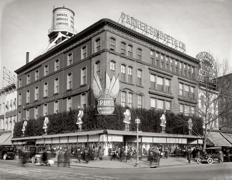Washington, D.C. "Parker, Bridget &amp; Co., Ninth Street and Market Space N.W. 1921 or 1922." View full size. National Photo Company glass negative.

