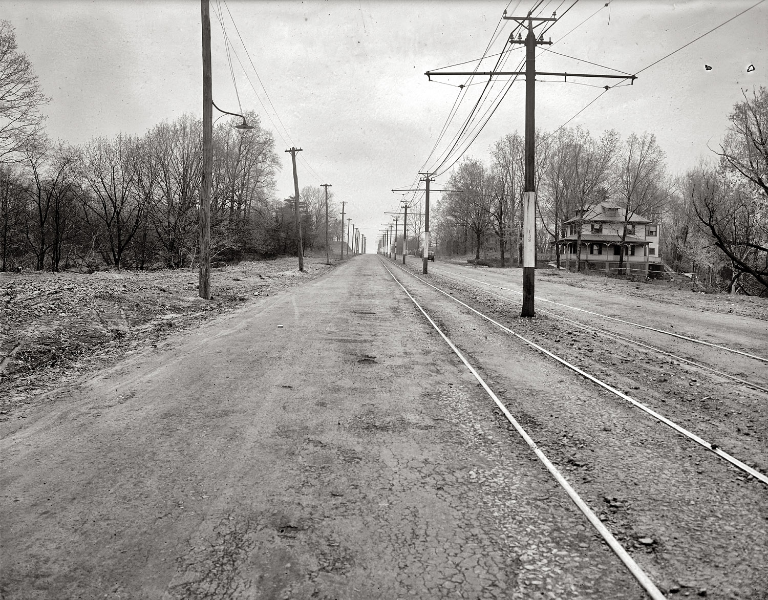 Washington, D.C. "Trolley line on Connecticut Avenue north from Grant Road." 1921 or 1922. View full size. National Photo Company Collection glass negative.