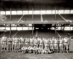 "Washington Ball Club, 1922." View full size. National Photo glass negative.
Walter JohnsonThe great pitcher Walter Johnson played for the Senators for his entire 21-year career. I believe he is on the first row, fifth from the right. Johnson had twelve 20-win seasons, including ten in a row. Twice, he topped thirty wins. Johnson's record includes 110 shutouts, still a record. He is second in wins behind Cy Young, with 417.
[Walter is standing third from the left. He's also here. - Dave]

The NatsWashington -- First in War, First in Peace, and Last in the American League.
(Today that would be last in the National League East)
Nice Baseball PictureI love to study the great old baseball pictures.
Fun to see a very young Goose Goslin sitting front, center.  
There's the legendary Walter Johnson, content to be an afterthought in the back.
I'm trying to figure out the Big 'Un far left.  Ballplayers were smallish then, and that huge man just stands out.  I'm guessing he is lefty Harry Courtney, but he sure looks bigger than 6'4", given that Walter Johnson is listed at a generous 6'1".
[Harry Courtney (top three pics below) is on the right; Walter Johnson (fourth pic) is third from left. - Dave]

Bad Season69 wins, 85 losses.
Not so hot in 1922....butdidn't they win the AL pennant in 1925 and played in the Series vs. the NY Giants in 1925? (The year Babe Ruth had the "big tummyache.") I think they won the pennant again in 1933, with Bucky Harris the Boy Wonder and Joe Judge (?). In later years, Joe fronted a great bar and seafood restaurant on Long Island.
Big&#039;un on the left I believe the big man on the far left is Walter "Slim" McGrew from Yoakum, Texas. While he was big his career was short (three years and 30 innings pitched) all with the 'Nats.  
Slim McGrewThat is indeed Walter "Slim" McGrew on the far left. He sure McGrew alright; he's the tallest player of his time.  He was 6'-7½". Decent minor league pitcher.  Didn't get much of a chance in the big leagues. He looks so out-of-place in this picture.  They didn't make many 1920's ballplayers like him. Seeing him in this assemblage reminds me of when the great fireballer Herman "The Green Monster" Munster pitched briefly (part of one episode) for the Dodgers.
They had to wait two yearsThey won the pennant and World Series in 1924, with the Big Train going 23-7 and winning the MVP.  They won the pennant in '25 as well, but lost the series in seven games with an exhausted Johnson left on the hill too long.
(The Gallery, D.C., Natl Photo, Sports)