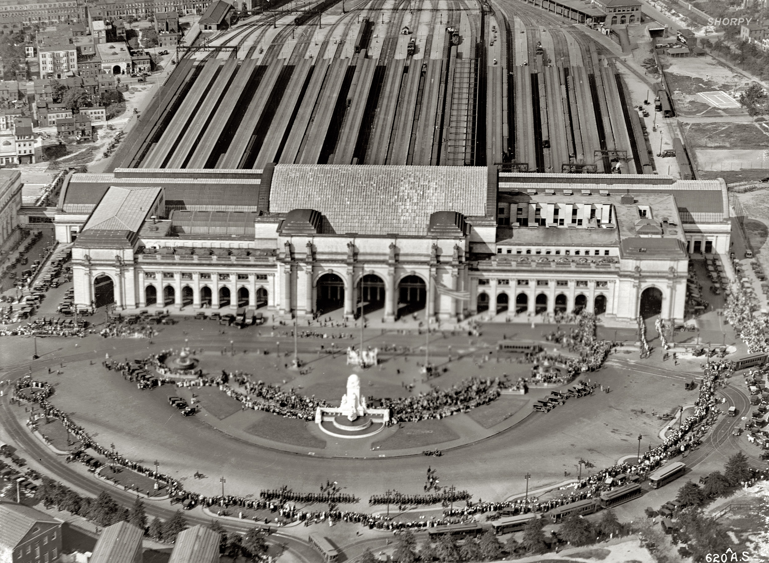 Washington, D.C., circa 1919. "Union Station from air." Something special seems to be happening down there. National Photo Co. Collection. View full size.