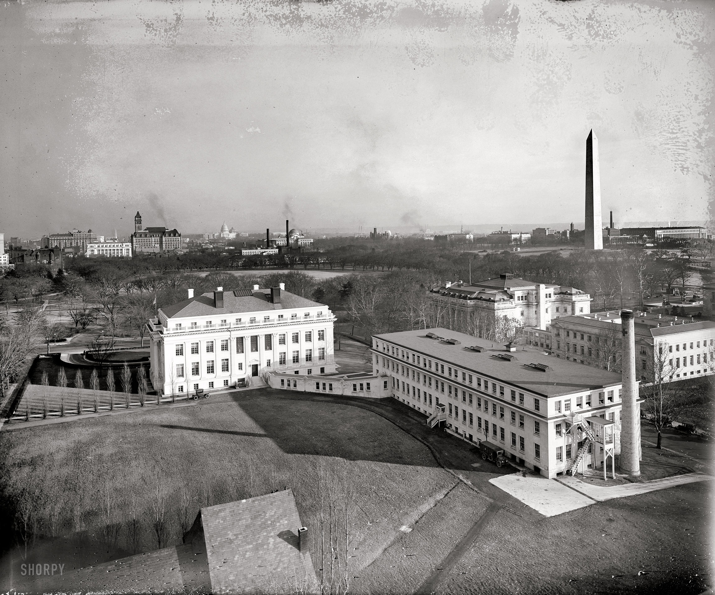 Washington, D.C., circa 1921. "Aerial view looking toward Capitol and Washington Monument." National Photo Company Collection glass negative. View full size.