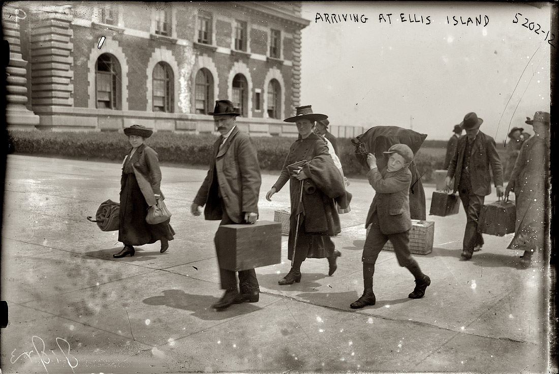 Immigrants arriving at Ellis Island, New York. Photo from the George Grantham Bain collection, 1907. View full size.