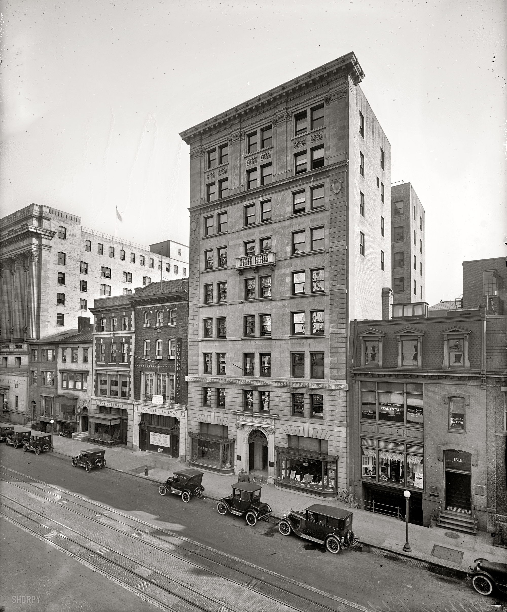 Washington circa 1924. "Wilkins Building, 1514 H Street." With a ghost strolling past the hydrant. National Photo Company glass negative. View full size.