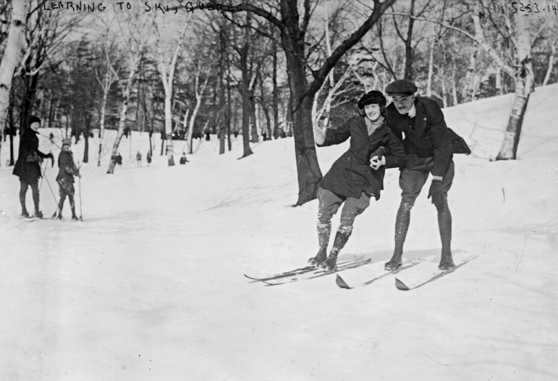 Photo of: Private Lessons -- Learning to ski in Quebec. No date is recorded for the photograph from the Bain News Service. View full size.