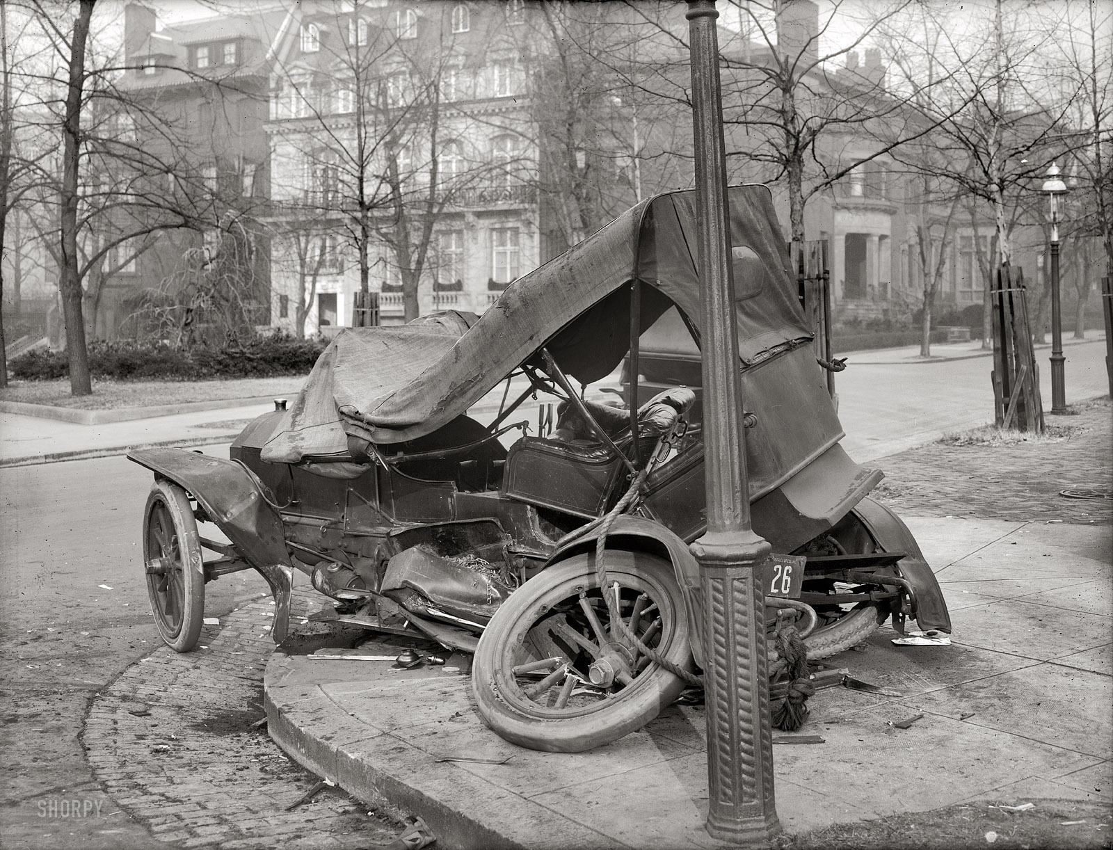 "Auto wreck, Washington, circa 1917." D.C. license plate number for this car: 26. National Photo Company Collection glass negative. View full size.