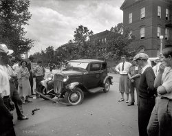 Washington circa 1932. "Street scene, auto accident," 14th and Q streets N.W. National Photo Company Collection safety film negative. View full size.