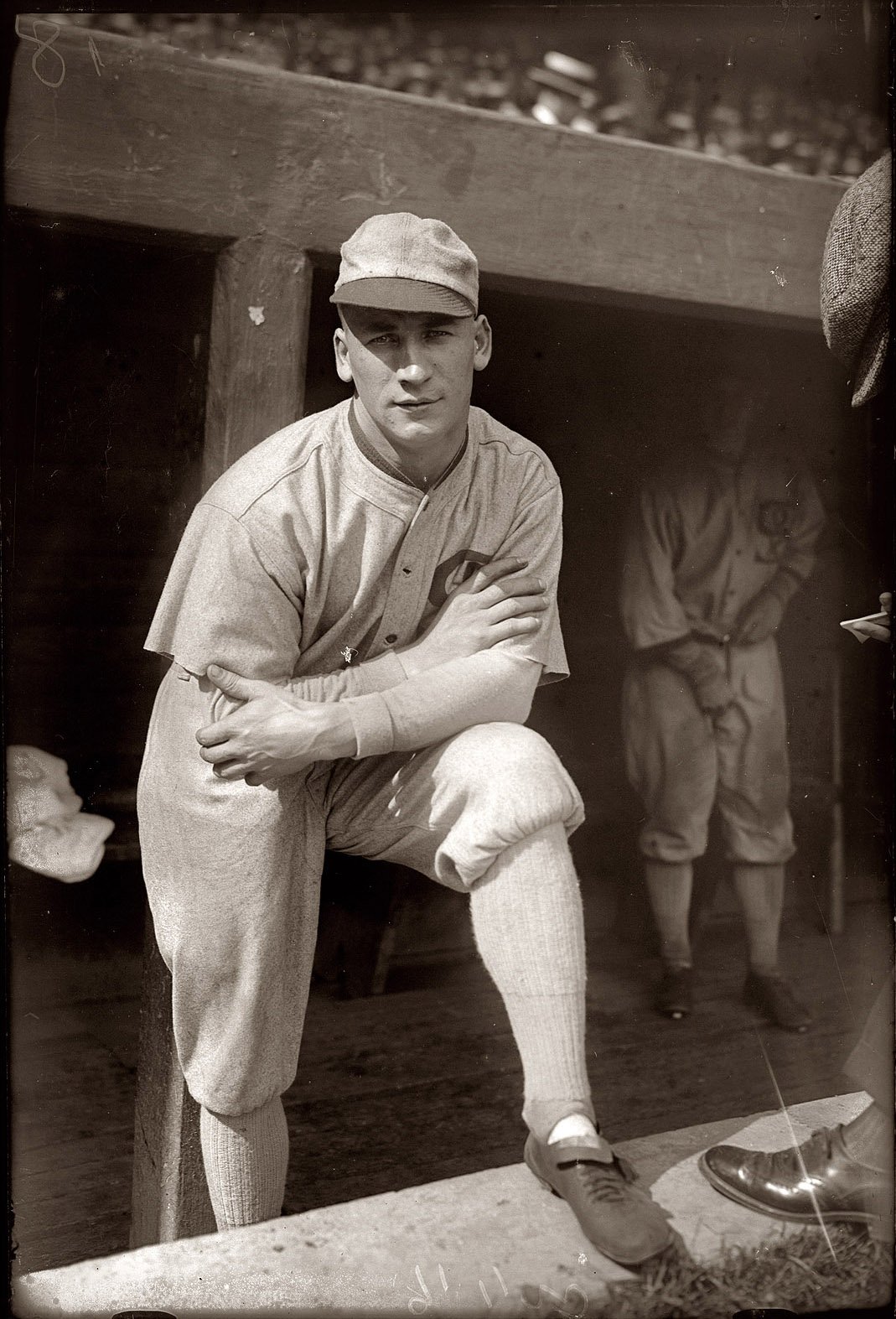 Chicago White Sox centerfielder Oscar "Happy" Felsch in 1920, his final season in the majors before being banned for life for his role as one of the "eight men out" who fixed the 1919 World Series. View full size. Geo. Grantham Bain Collection.